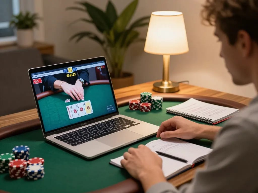 Engaging online poker game scene showcasing lv88seo strategy tips in a cozy home setup.