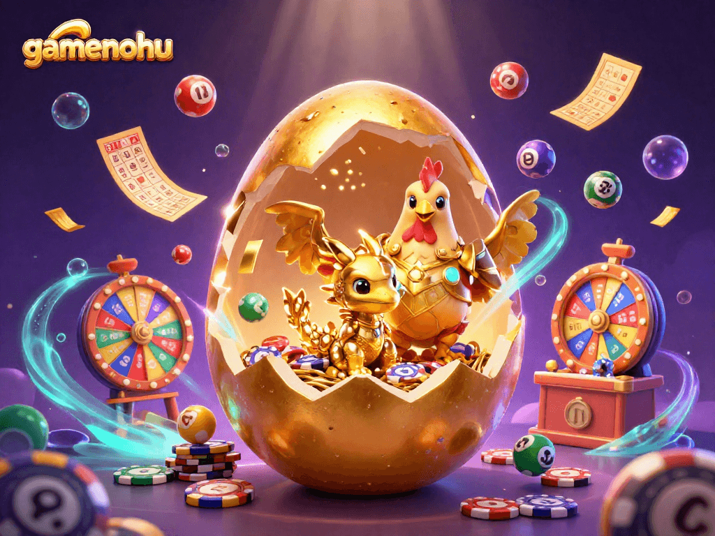 Experience the thrilling luck of gamenohu with a vibrant scene of golden dragons and lottery excitement in dynamic casino art.