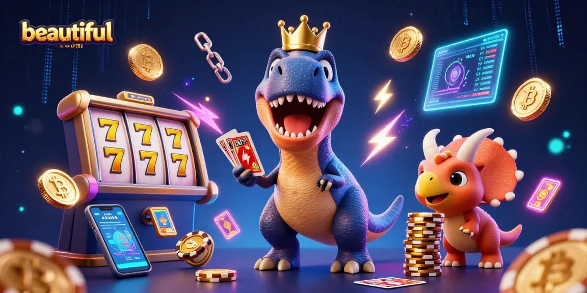 Experience the excitement of beautifulsouth with vibrant characters and casino elements in this dynamic, 3D illustration.