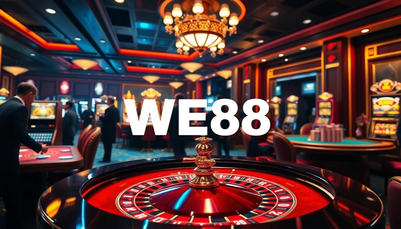 Excited players engaging with the WE88 casino atmosphere at a vibrant roulette table.