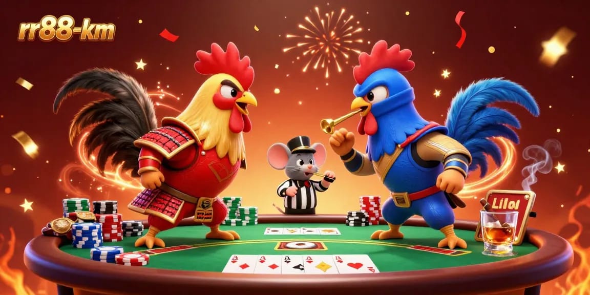Engage with competitive poker action featuring rr88-km's roosters in a thrilling standoff.
