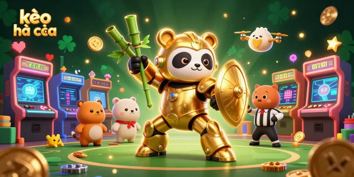 Engage in thrilling sports betting with kèo nhà cái surrounded by vibrant gaming elements in a packed arena.