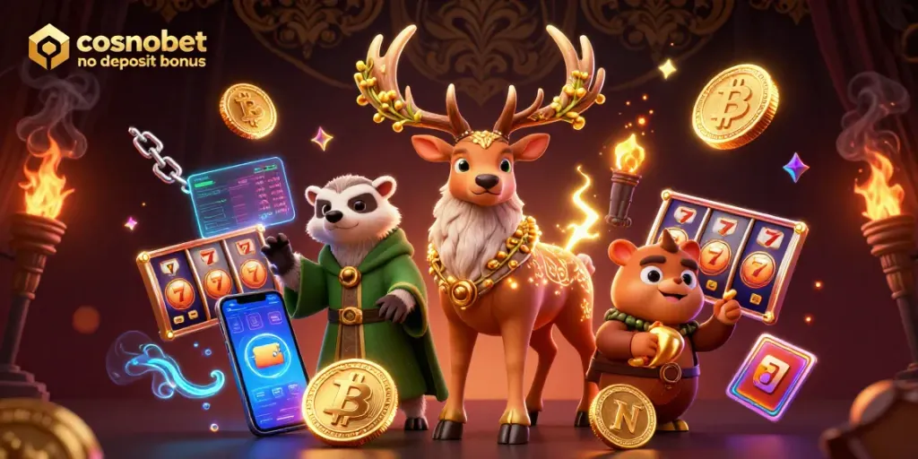 Experience the thrill of the cosmobet no deposit bonus with a Celtic druid stag and mystical elements.