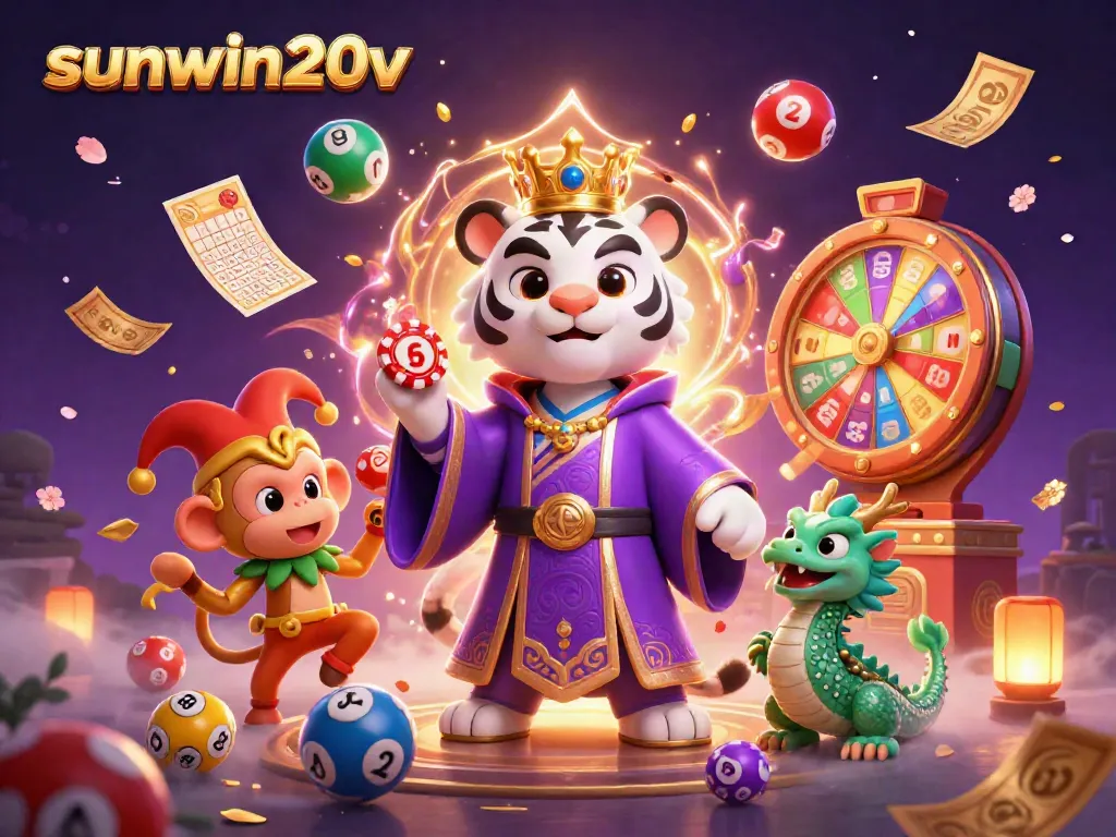 Experience excitement with sunwin20v, featuring a majestic tiger, playful monkey, and dynamic casino elements.