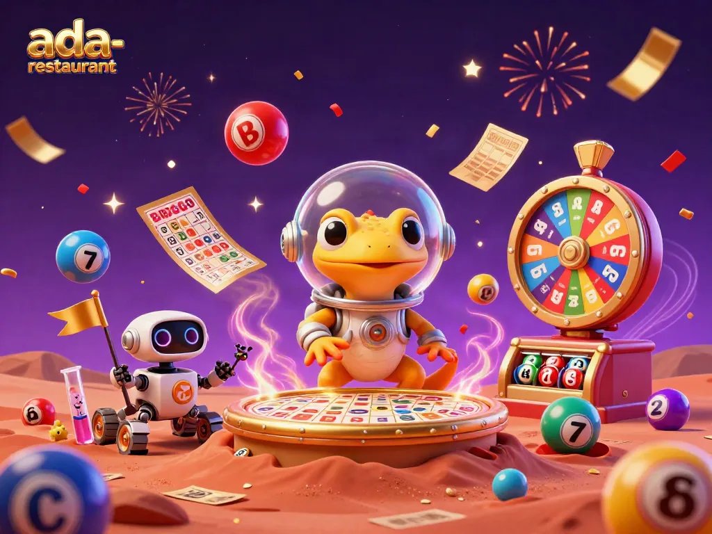 Experience Ada-Restaurant's thrilling casino atmosphere in a vibrant alien scene.