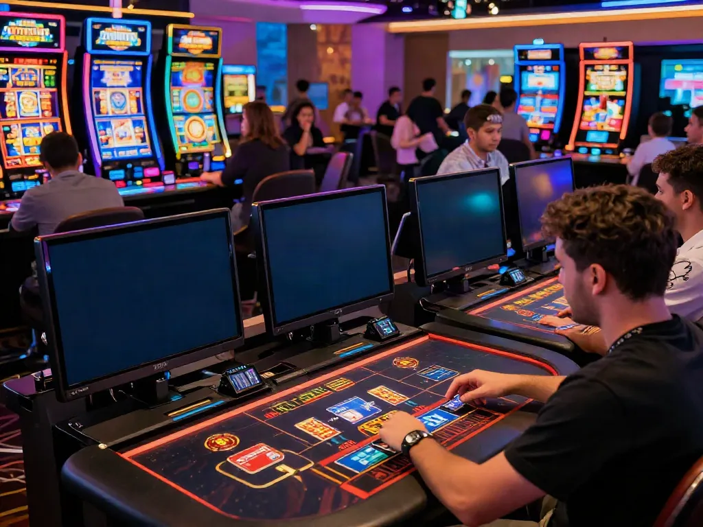 Exciting credit card casinos scene showcasing players engaged in various games with vibrant graphics and promotions.