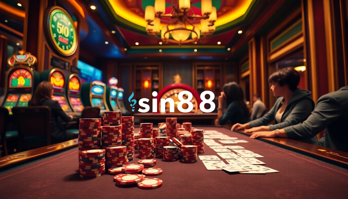 Experience excitement at sin88's luxurious gambling scene with vibrant tables and chips.