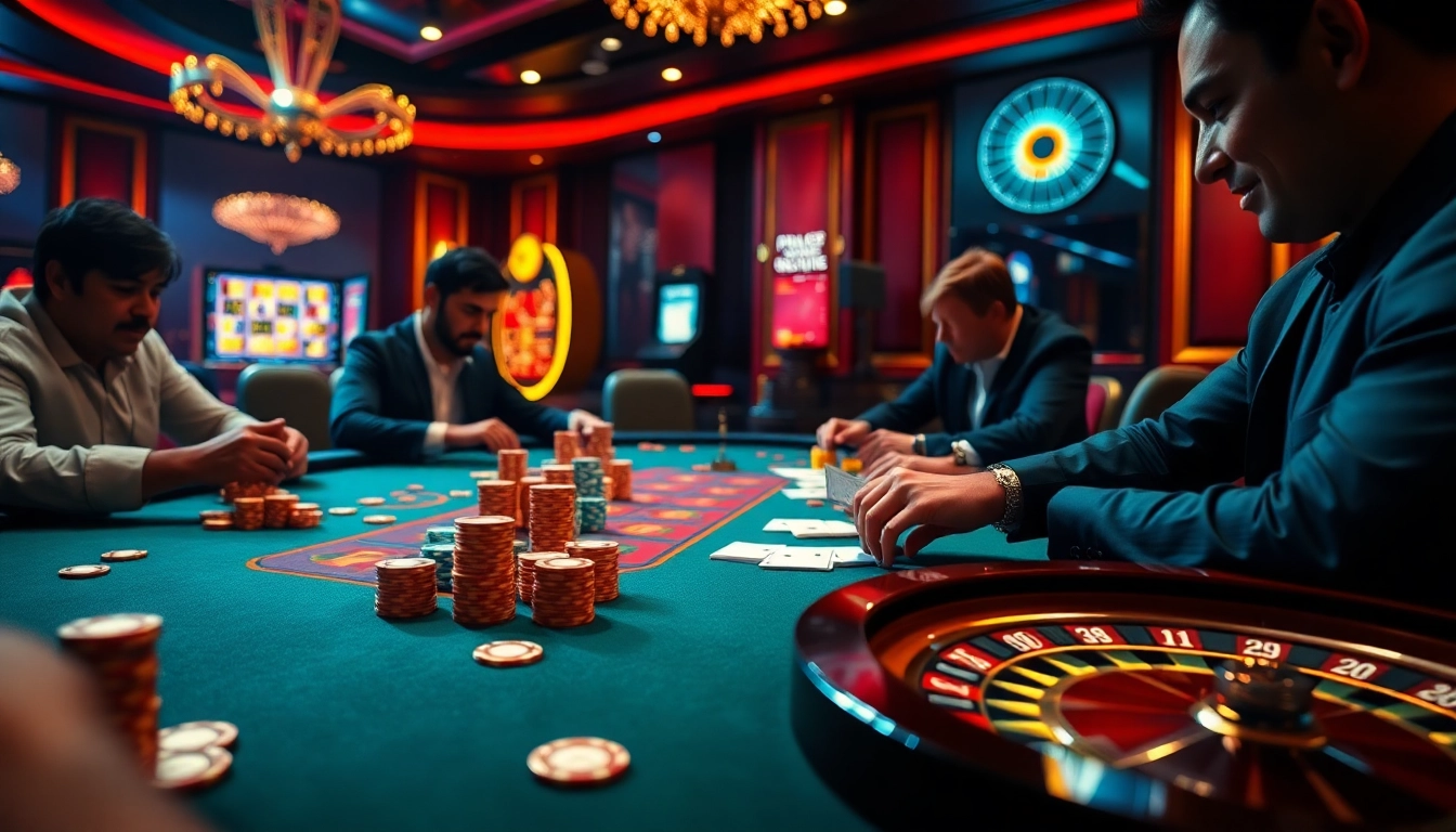 Gamblers competing at a poker table while enjoying the thrilling atmosphere of https://rr88a.us.com/ casino.