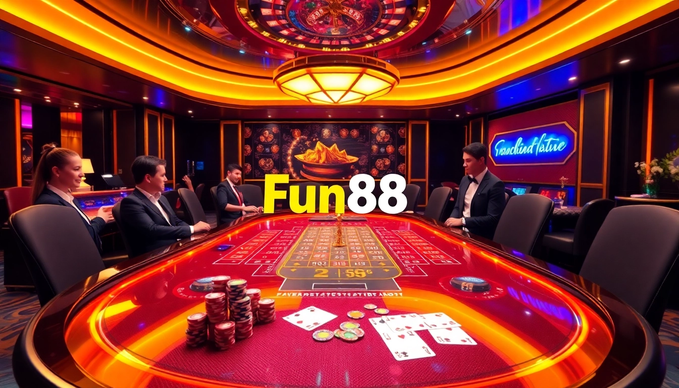 Experience thrilling gameplay at Fun88's luxury casino with stunning tables and vibrant atmosphere.