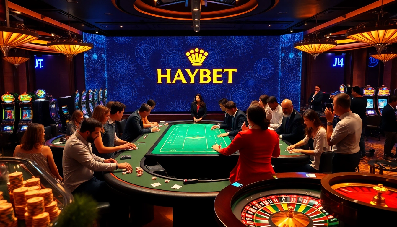 Players enjoy thrilling games at HAYBET casino with vibrant tables and lively atmosphere.