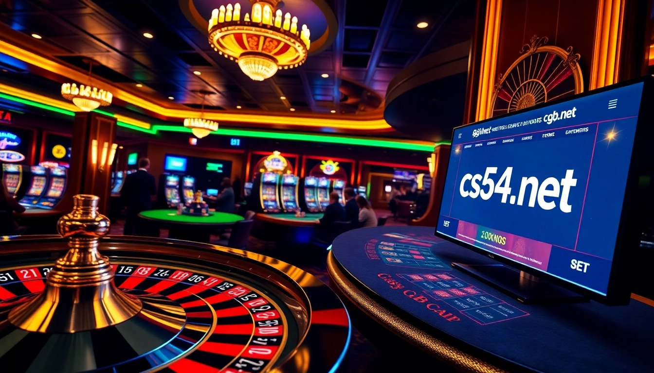 C54.gb.net Casino floor showcasing lively roulette action and elegant players.