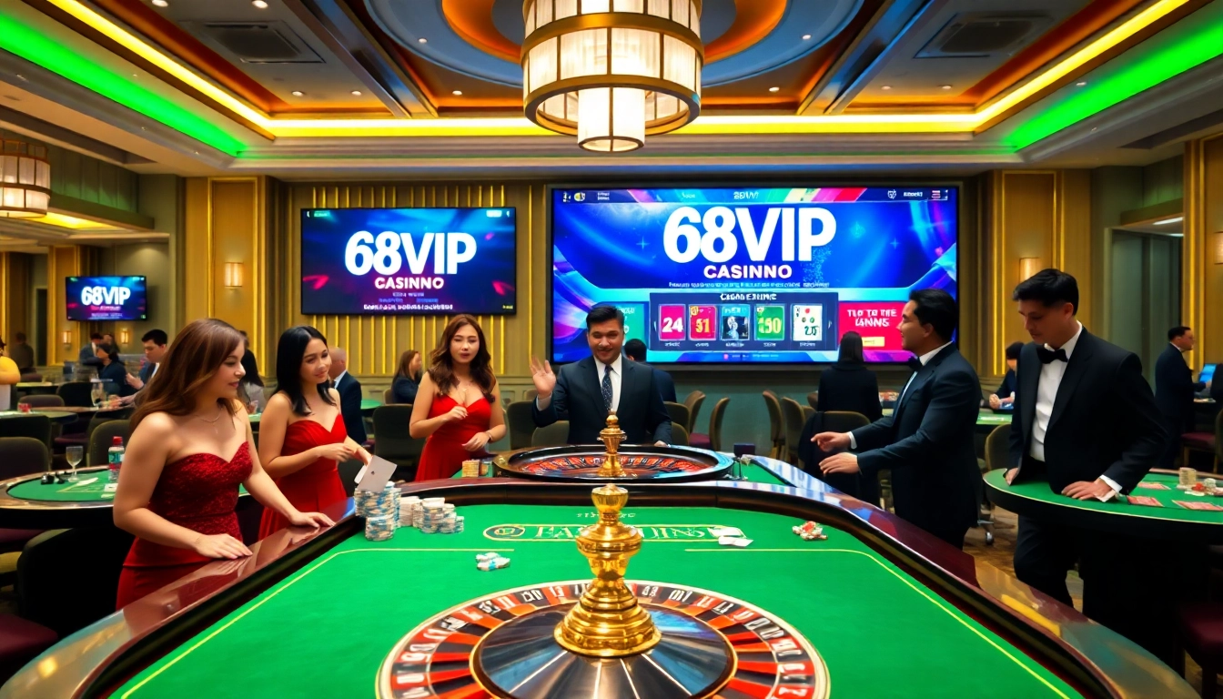 Experience the excitement of 68VIP with professional dealers at a luxurious casino game table.