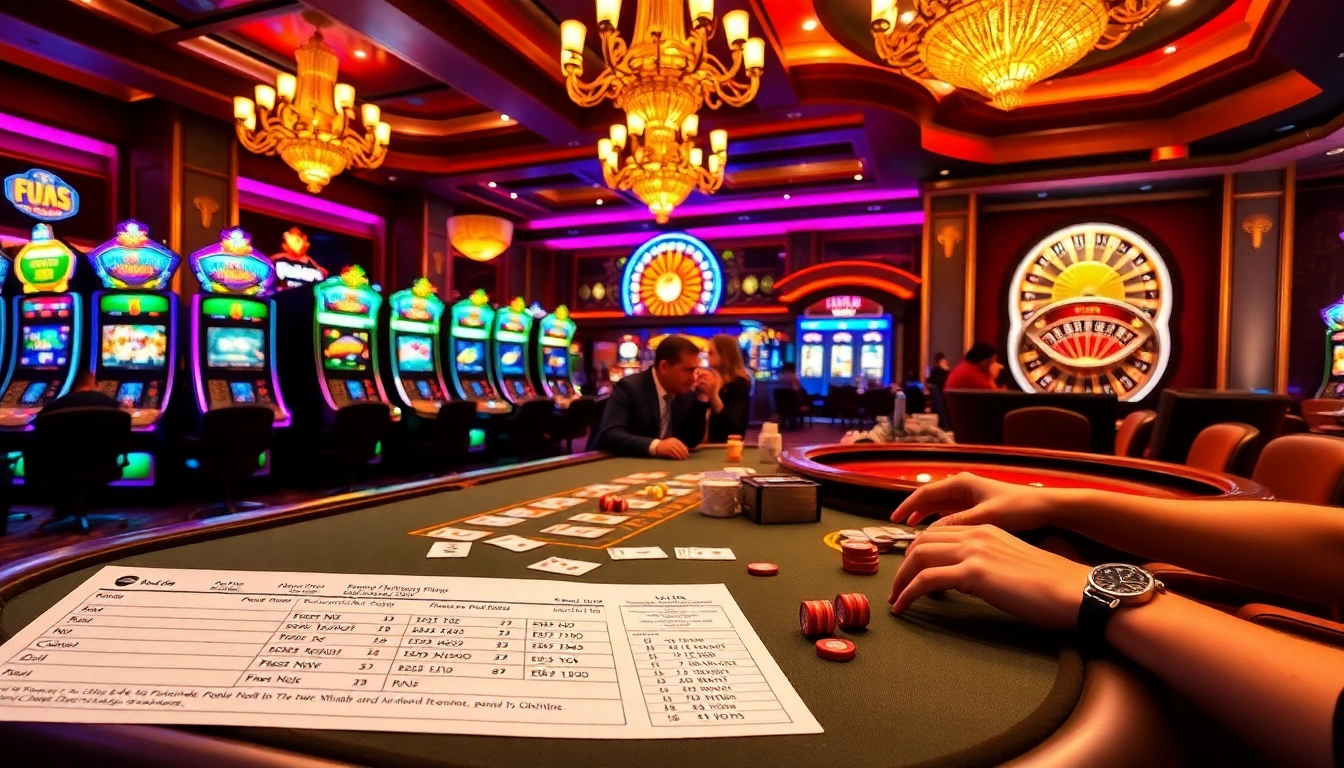 Engage in high-stakes poker at https://luongsontv5.com/, surrounded by vibrant casino elements and strategic gameplay.