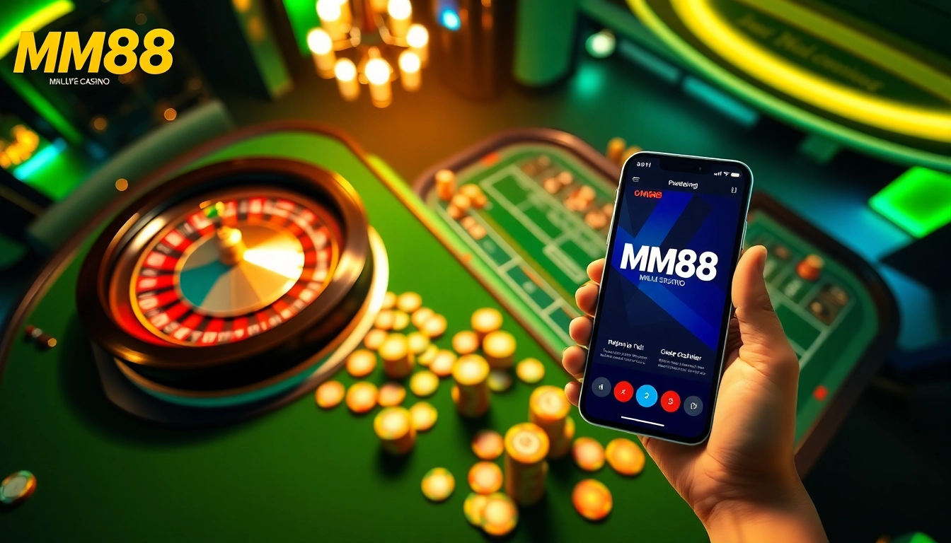 Engaging scene of MM88 online roulette and poker chips illustrating thrilling gambling atmosphere.