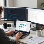 Molt Bot functionality in a modern workspace with developer task automation, showcasing coding and productivity.